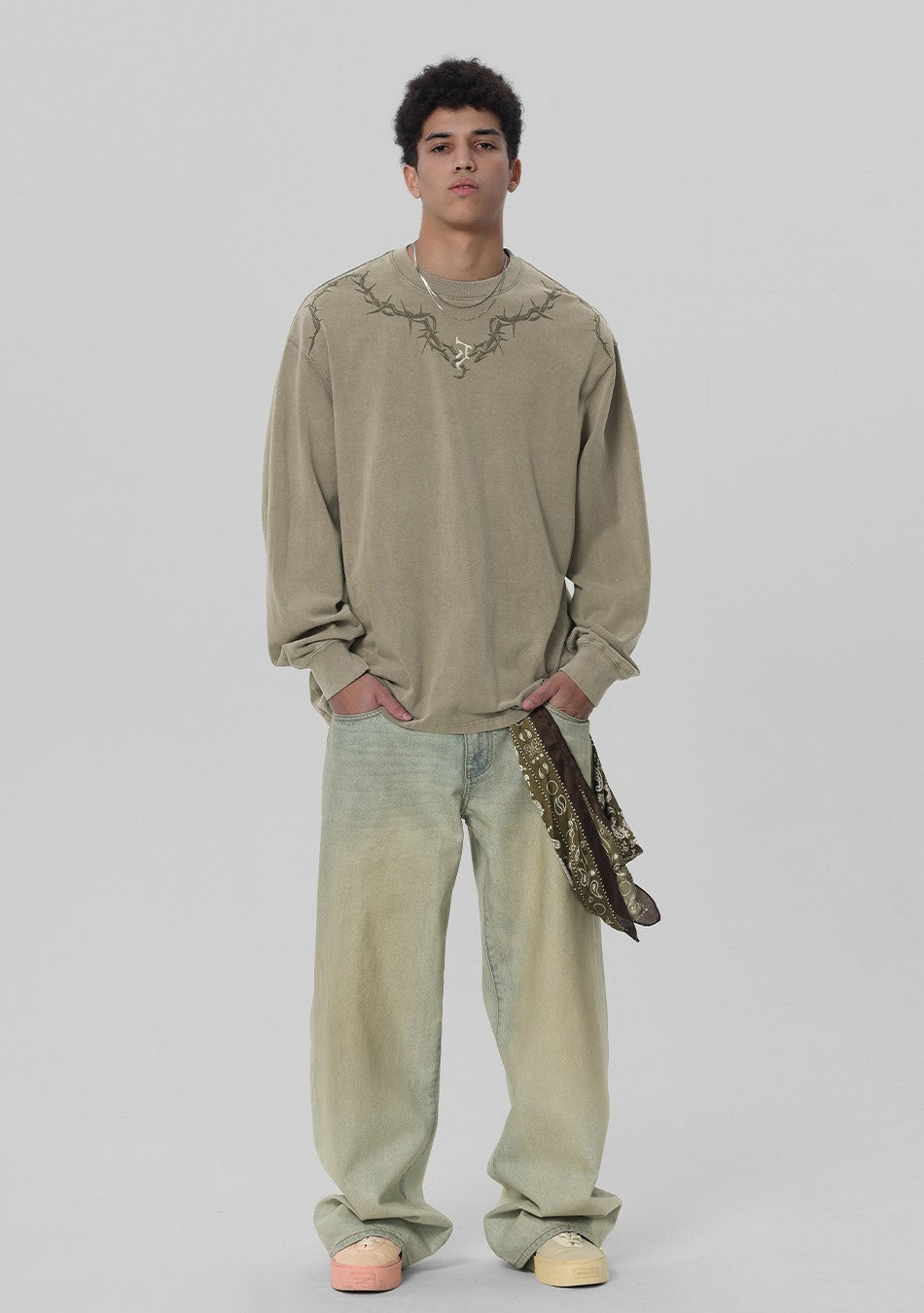 JHYQ Washed Torn Collar Long Sleeve
