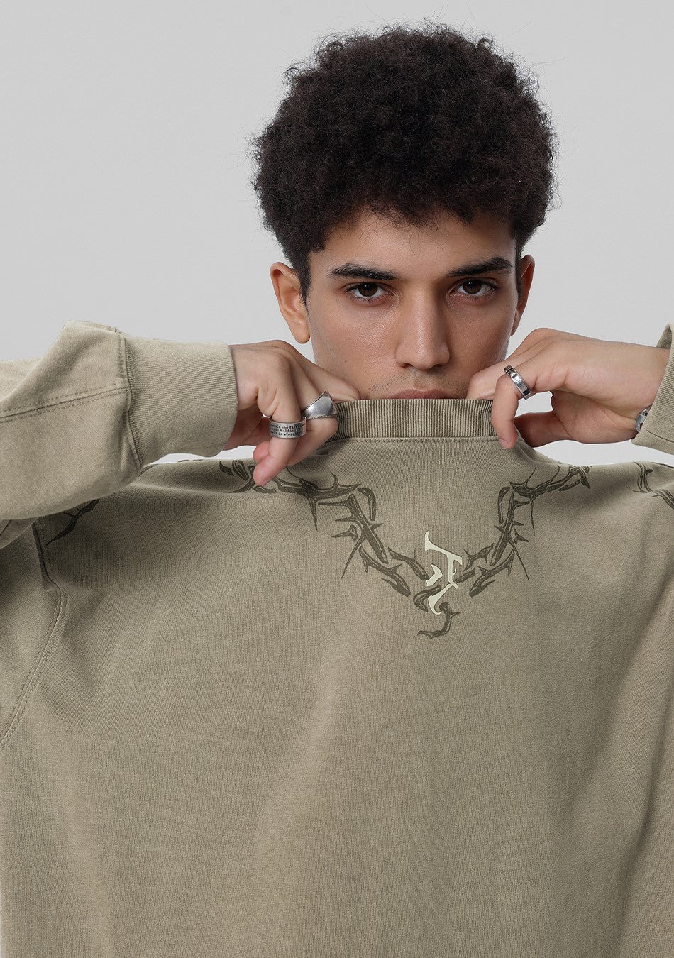 JHYQ Washed Torn Collar Long Sleeve