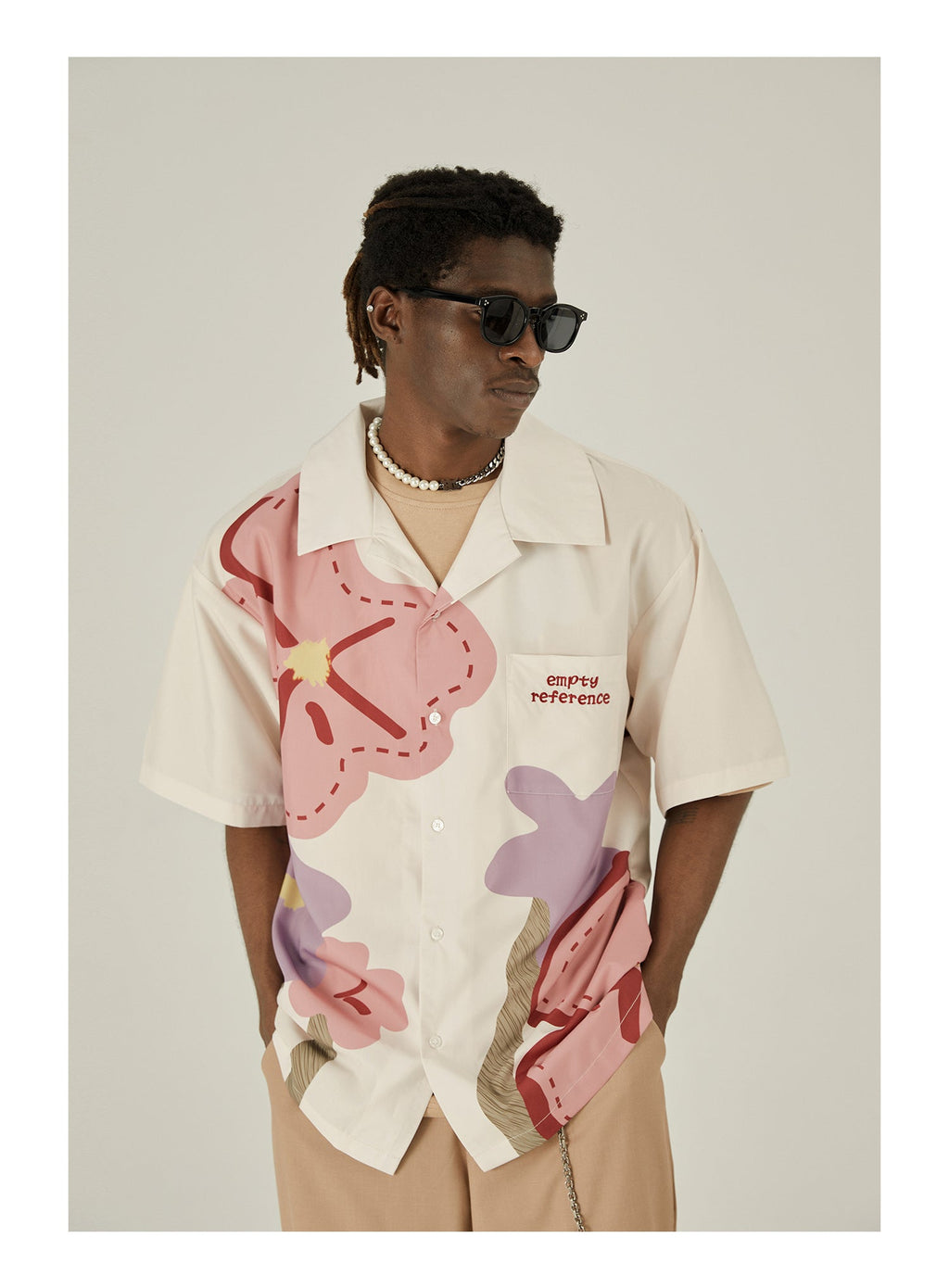 EMPTY REFERENCE Loose Floral Print Button-Up Shirt