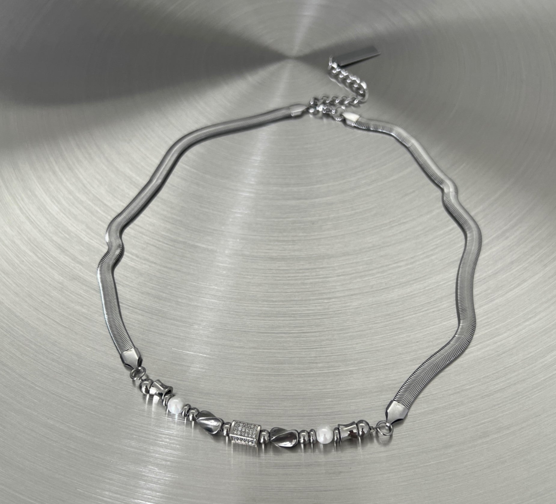 MINBIN Silver Beaded Snake Chain Necklace