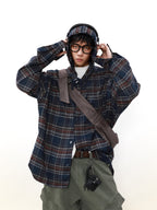 MRNEARLY Shadow Plaid Hooded Flannel Jacket