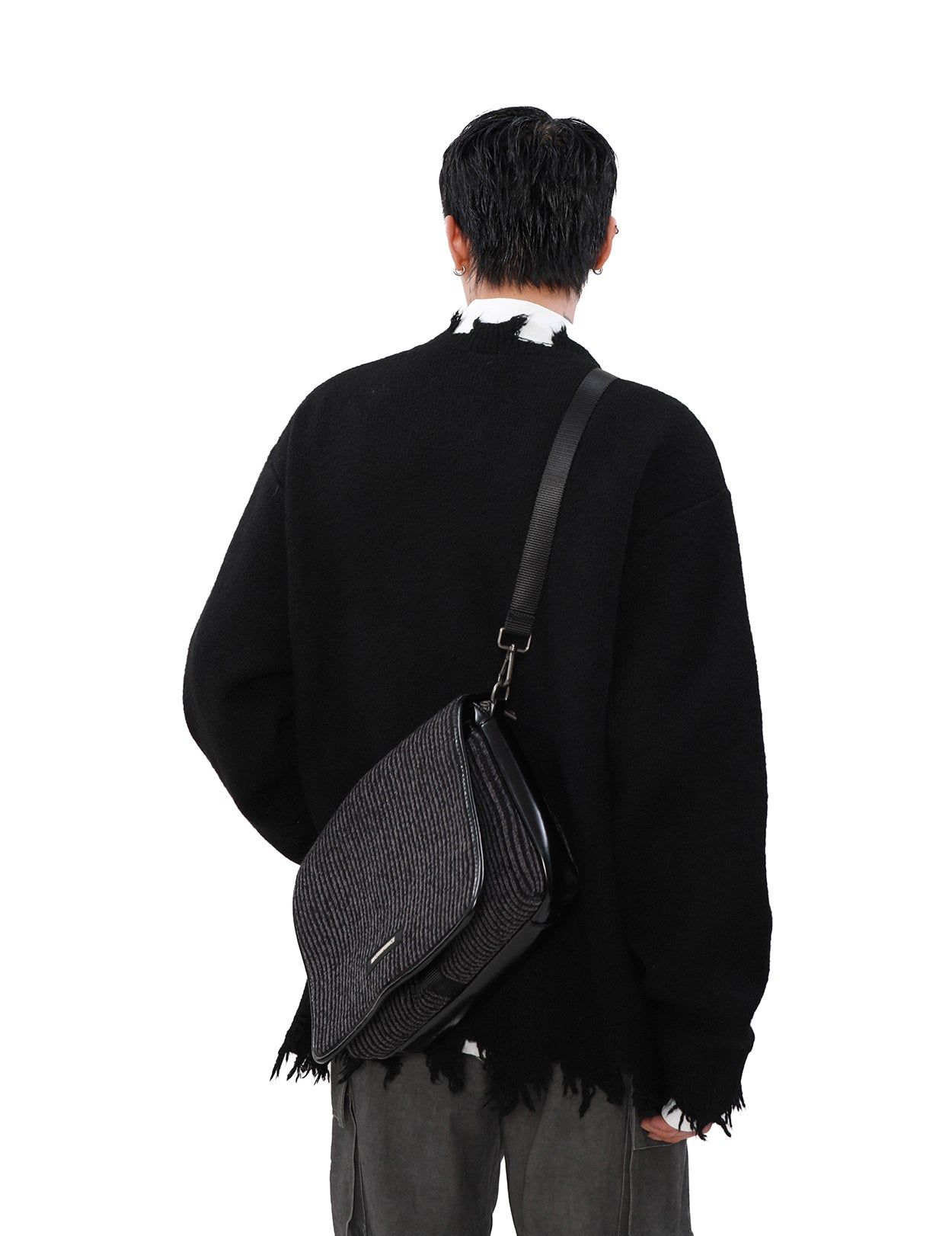 MRNEARLY Distressed Half Zip Deconstruction Sweater