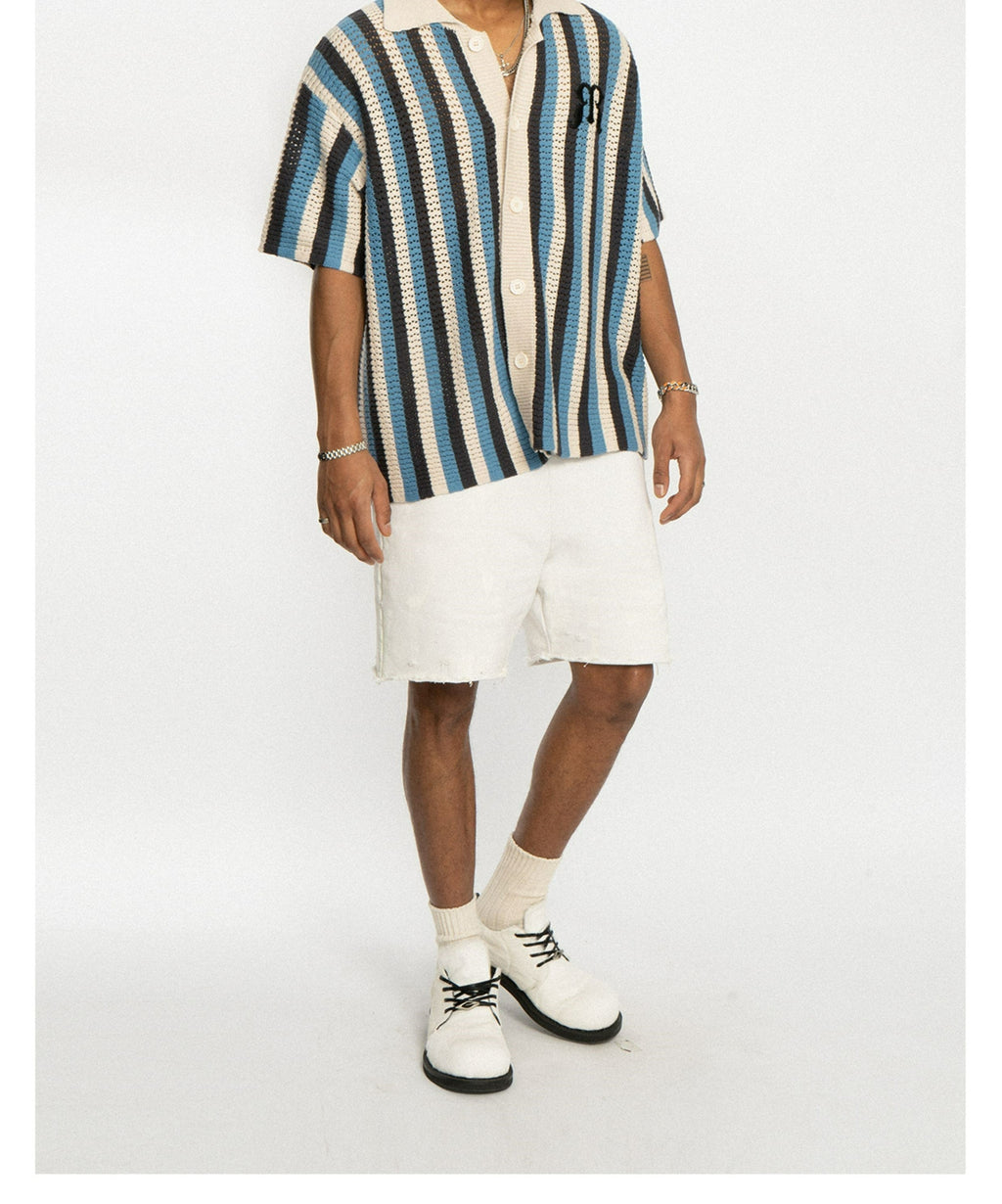 EMPTY REFERENCE Striped Crochet Collar Shirt