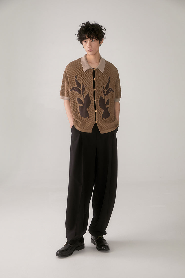 PHYSBOY Retro Leaf Crochet Button-Up