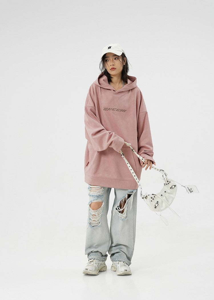 BJHG Embroidered Thorns Suede Hoodie