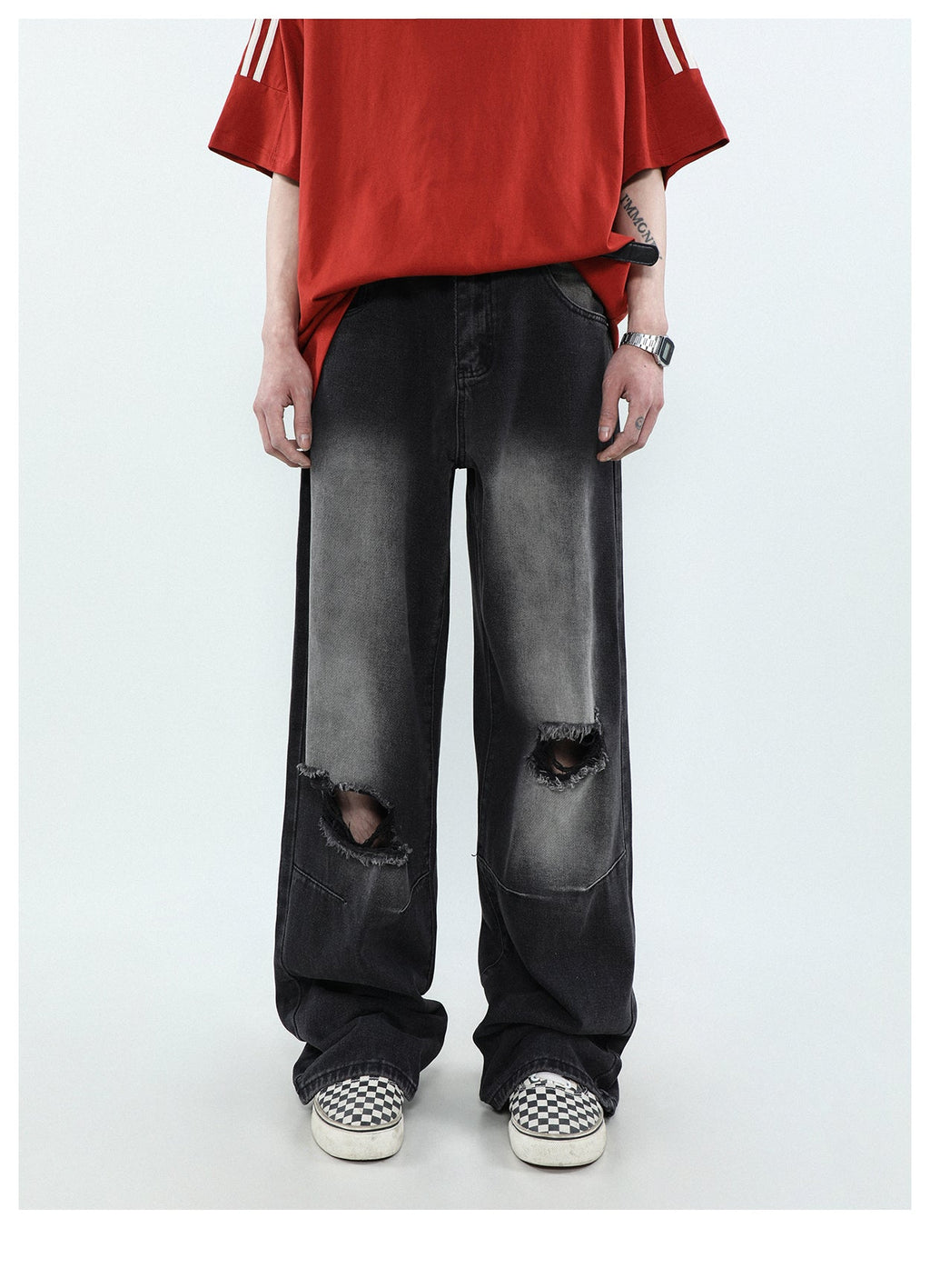 MRNEARLY Vintage Washed Ripped Jeans