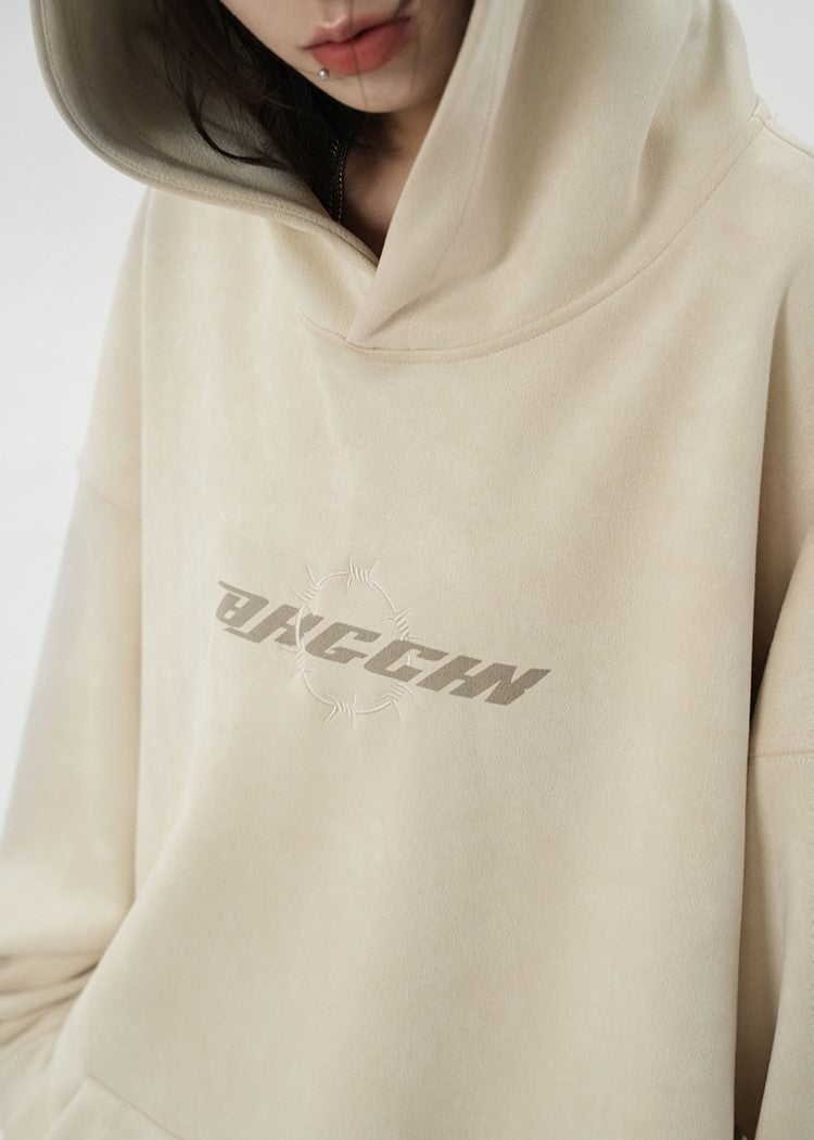BJHG Embroidered Thorns Suede Hoodie