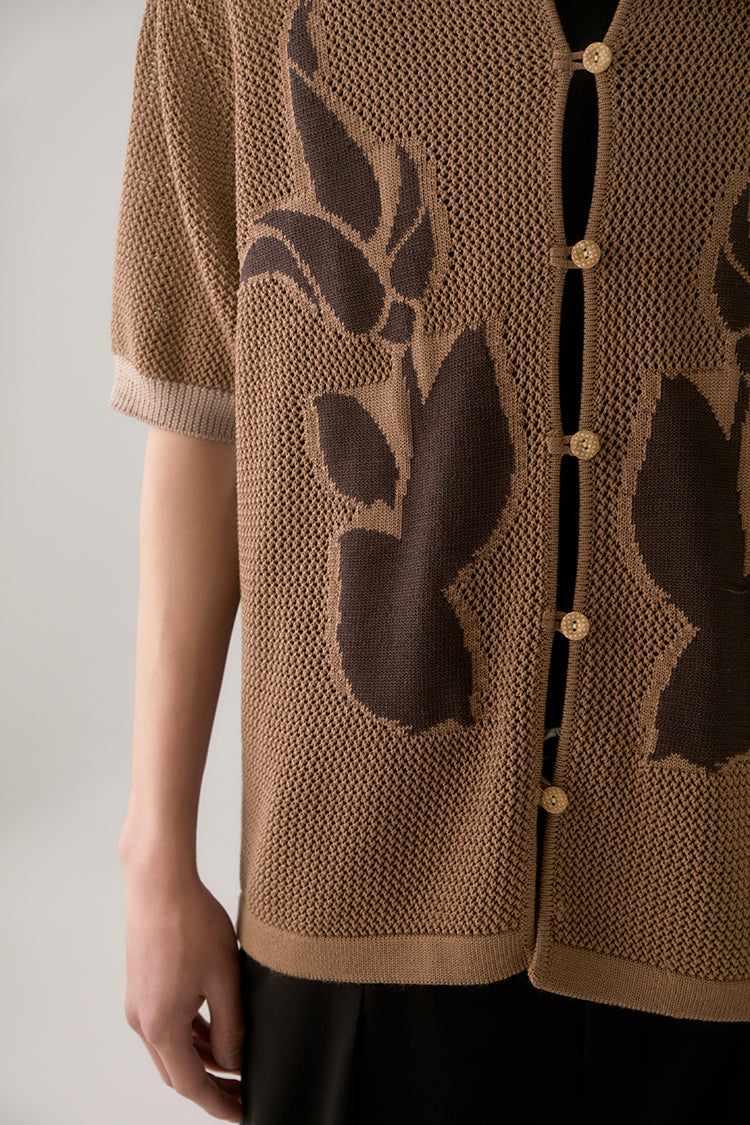 PHYSBOY Retro Leaf Crochet Button-Up