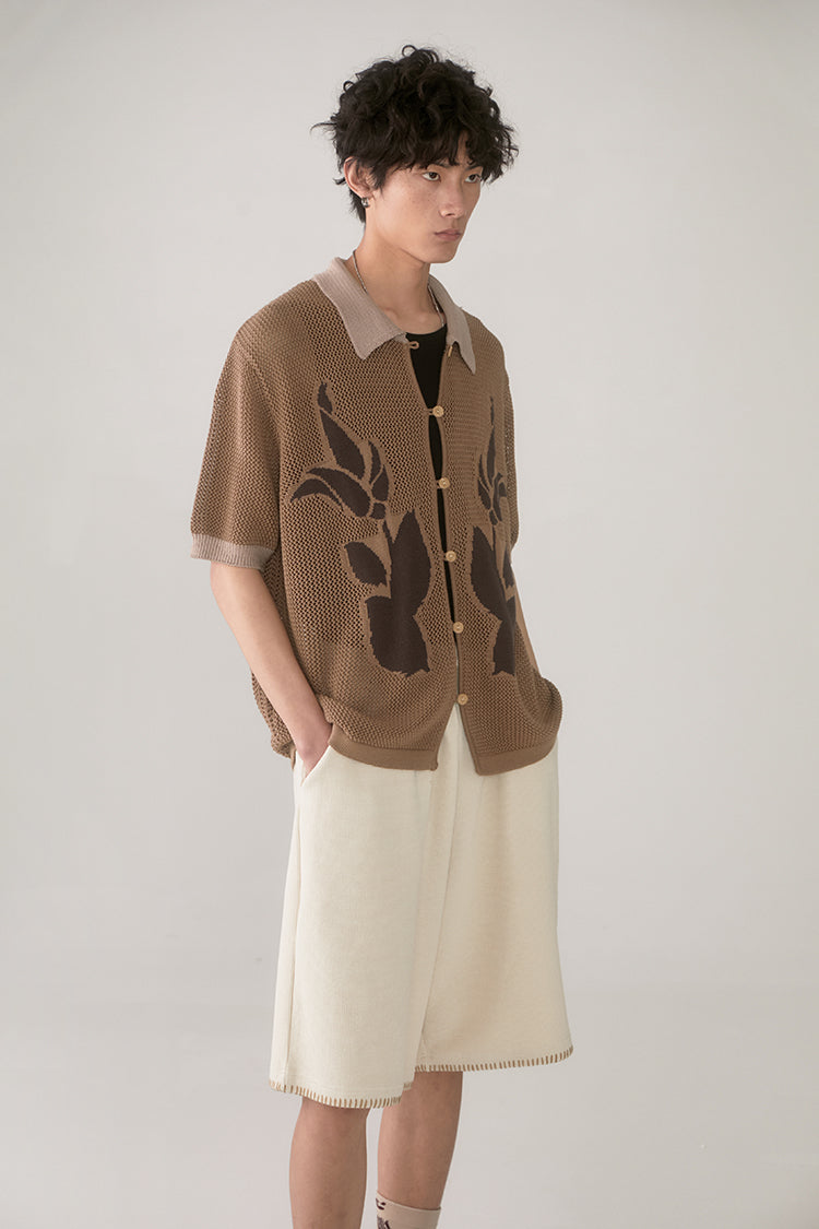 PHYSBOY Retro Leaf Crochet Button-Up