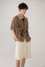 PHYSBOY Retro Leaf Crochet Button-Up