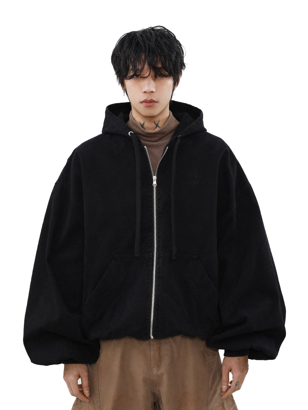 MRNEARLY Vintage Washed Embroidered Silohuette Zip Jacket