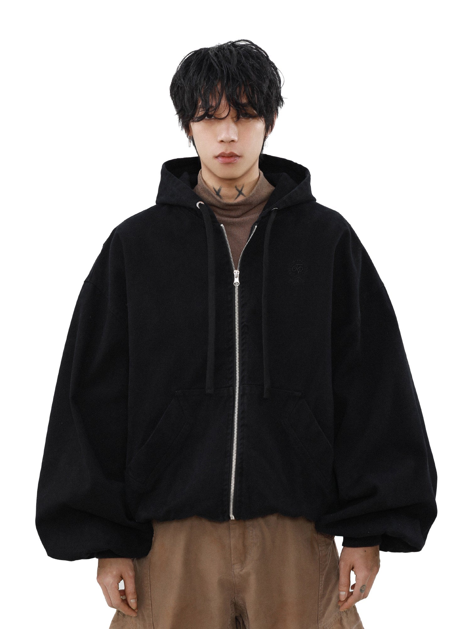 MRNEARLY Vintage Washed Embroidered Silohuette Zip Jacket