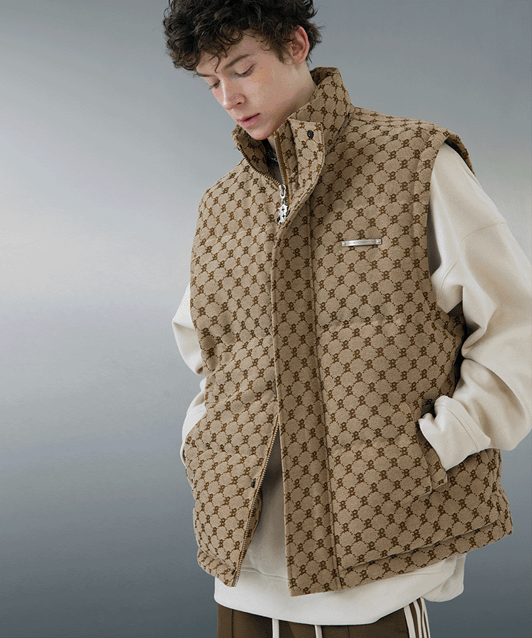 BJHG Monogram Print Puffer Vest