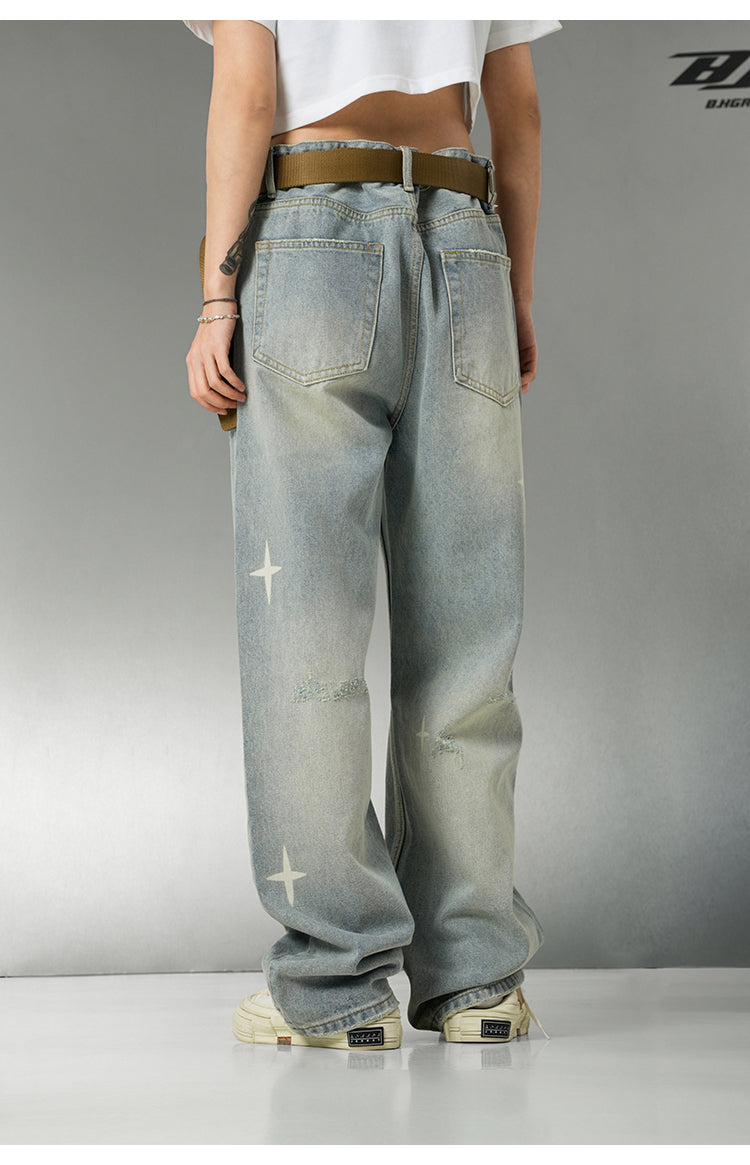 BJHG Star Spike Washed Denim Jeans
