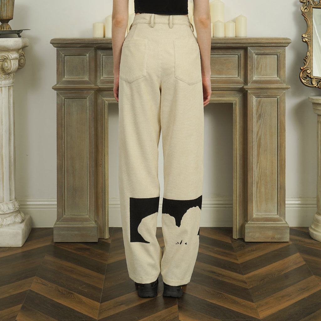 EMPTY REFERENCE Two-Tone Flower Corduroy Trousers