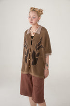 PHYSBOY Retro Leaf Crochet Button-Up