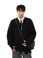 MRNEARLY Distressed Half Zip Deconstruction Sweater
