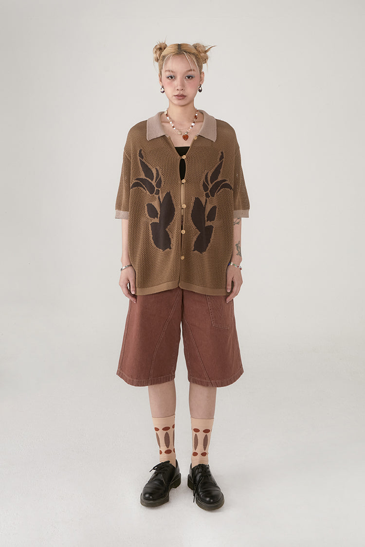 PHYSBOY Retro Leaf Crochet Button-Up