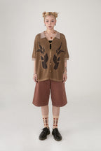 PHYSBOY Retro Leaf Crochet Button-Up