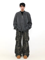 MRNEARLY Distressed Half Zip Deconstruction Sweater