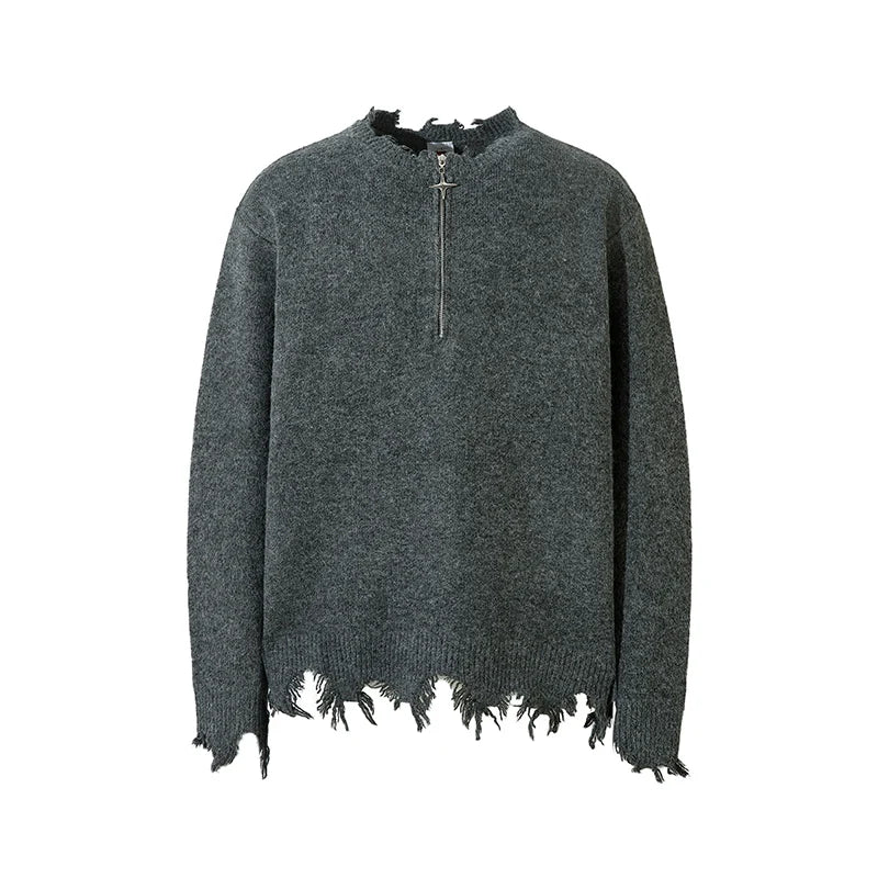 MRNEARLY Distressed Half Zip Deconstruction Sweater