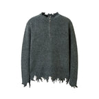 MRNEARLY Distressed Half Zip Deconstruction Sweater
