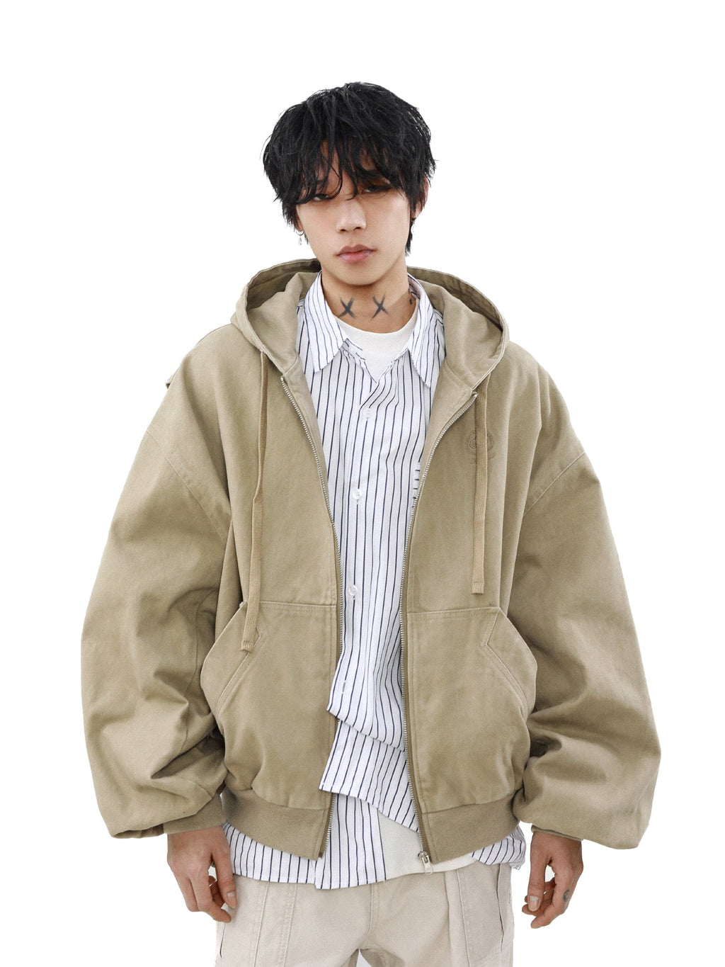 MRNEARLY Vintage Washed Embroidered Silohuette Zip Jacket