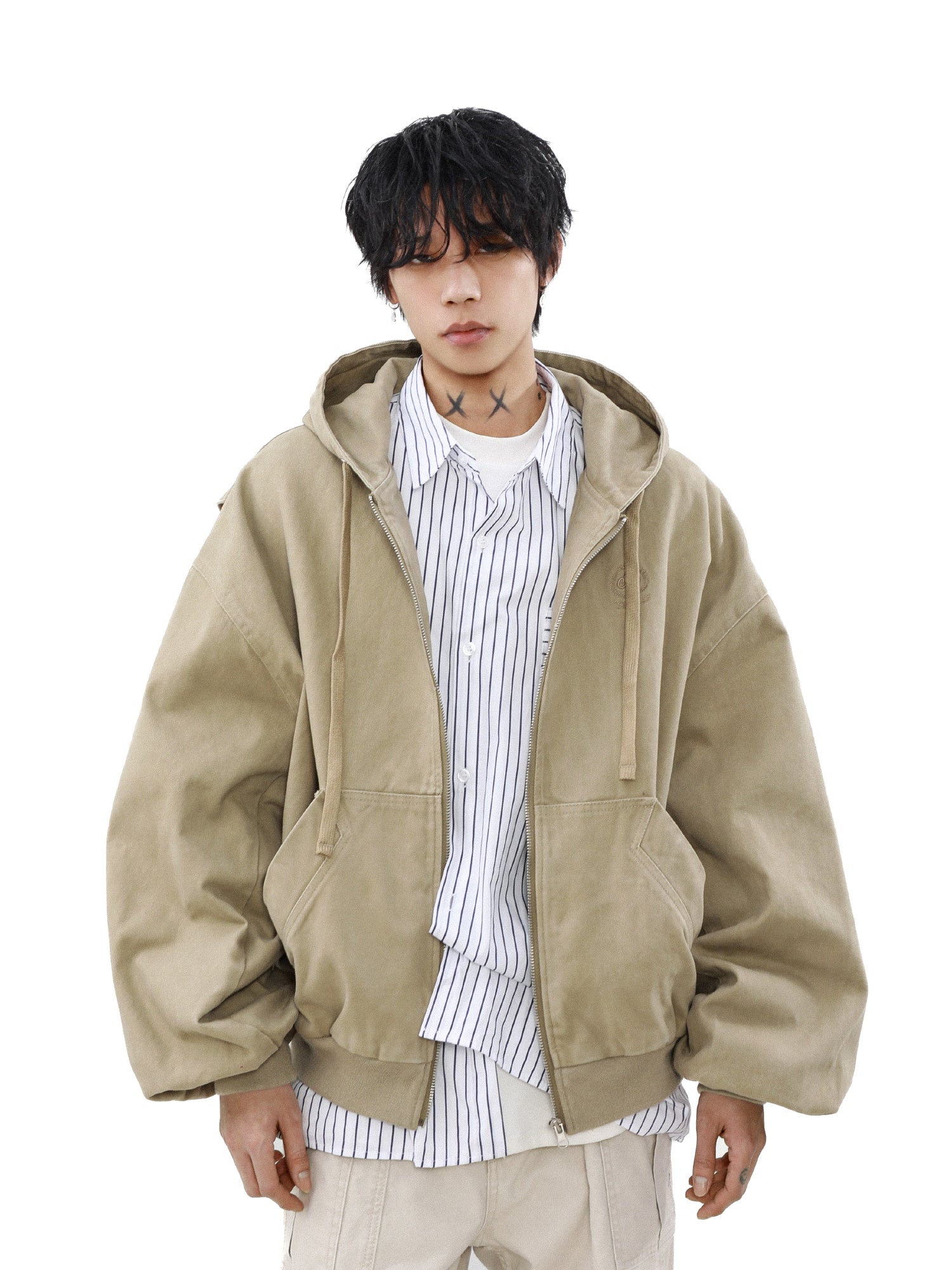 MRNEARLY Vintage Washed Embroidered Silohuette Zip Jacket