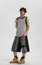JHYQ Ripped Grunge Capri Cut Denim Shorts