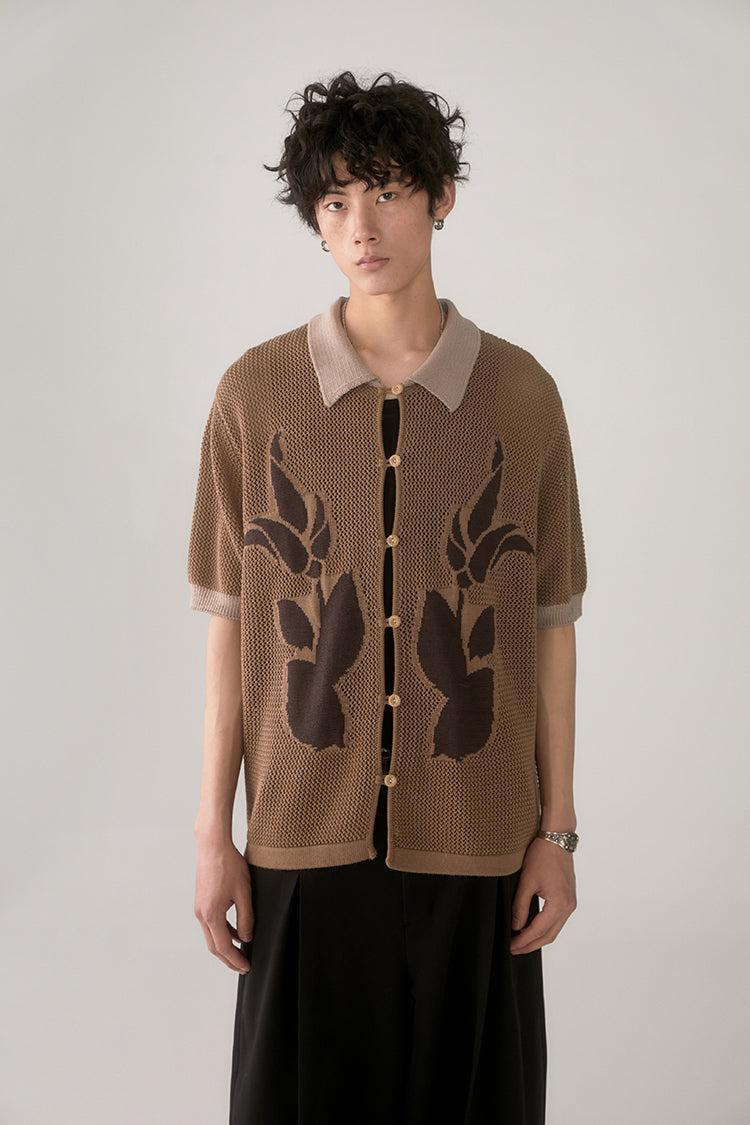 PHYSBOY Retro Leaf Crochet Button-Up