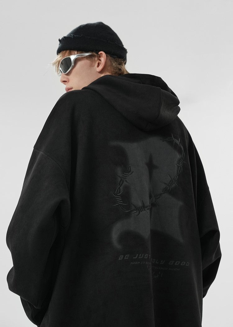 BJHG Embroidered Thorns Suede Hoodie