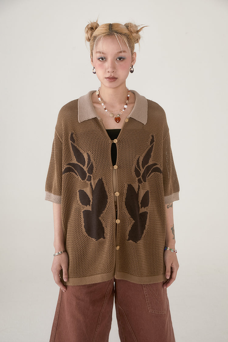 PHYSBOY Retro Leaf Crochet Button-Up