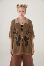 PHYSBOY Retro Leaf Crochet Button-Up