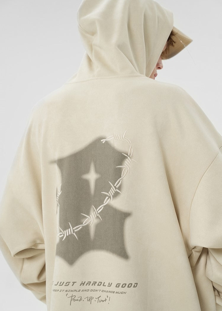 BJHG Embroidered Thorns Suede Hoodie