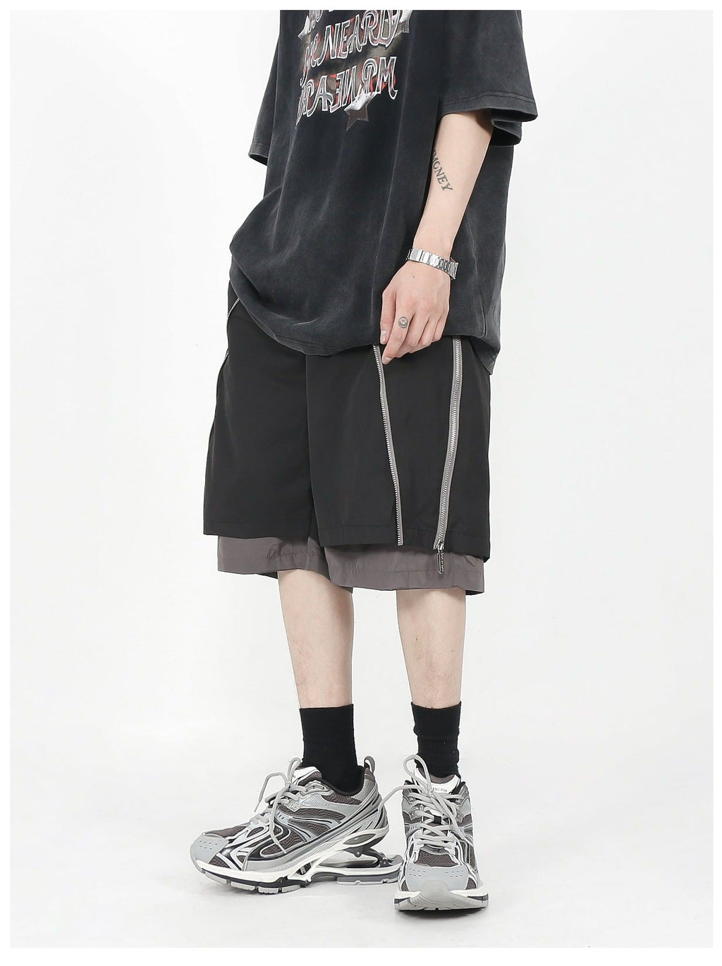MRNEARLY Layered Zip Shorts