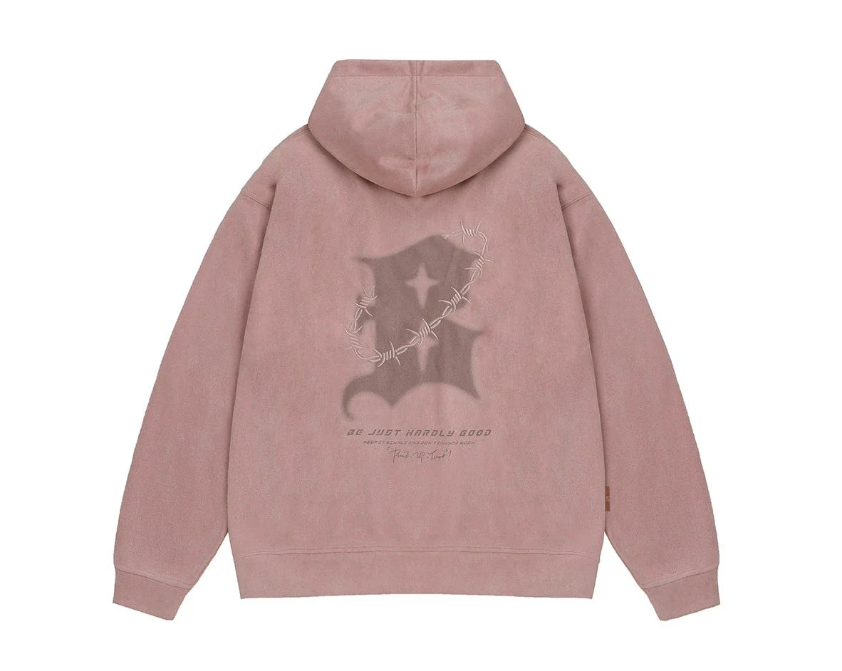 BJHG Embroidered Thorns Suede Hoodie