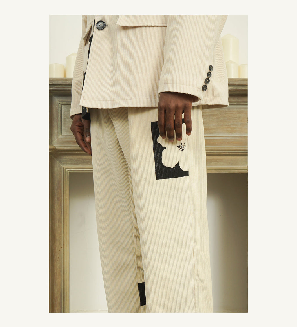 EMPTY REFERENCE Two-Tone Flower Corduroy Trousers