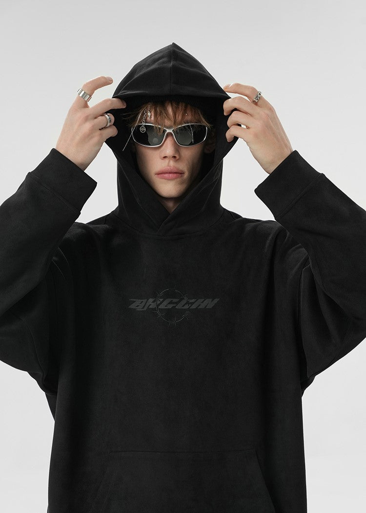 BJHG Embroidered Thorns Suede Hoodie