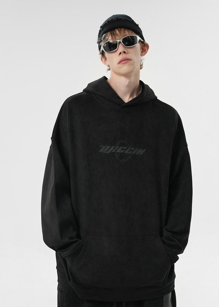 BJHG Embroidered Thorns Suede Hoodie