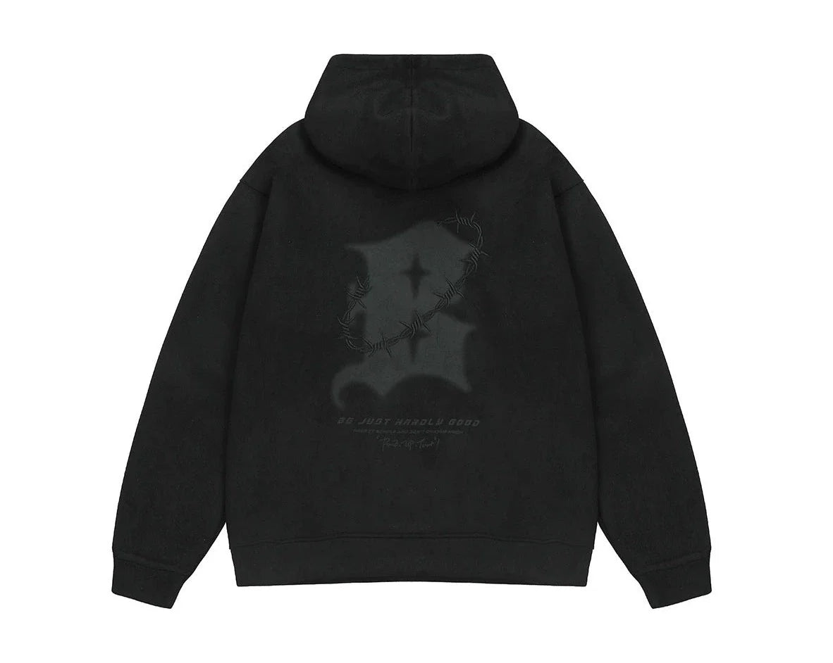 BJHG Embroidered Thorns Suede Hoodie