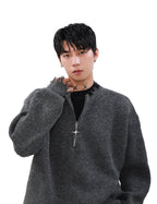 MRNEARLY Distressed Half Zip Deconstruction Sweater