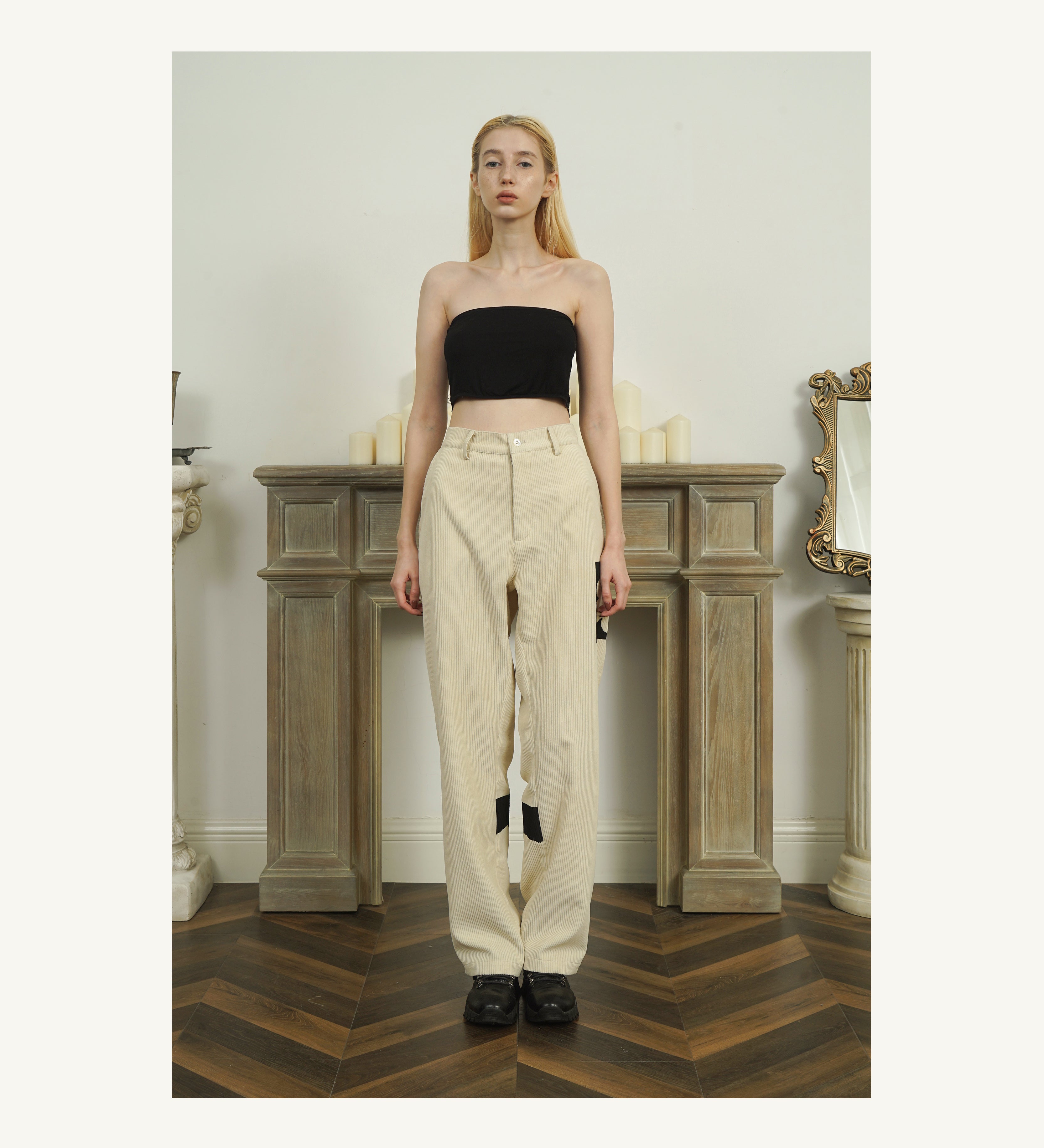 EMPTY REFERENCE Two-Tone Flower Corduroy Trousers