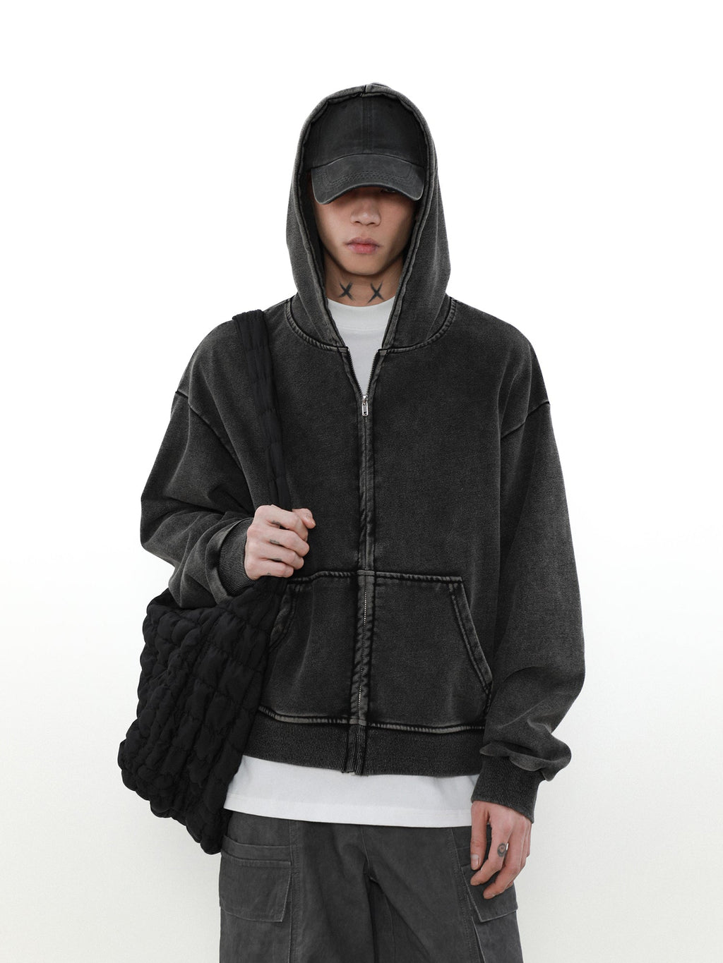 MRNEARLY Heavyweight Vintage Washed Zip Jacket