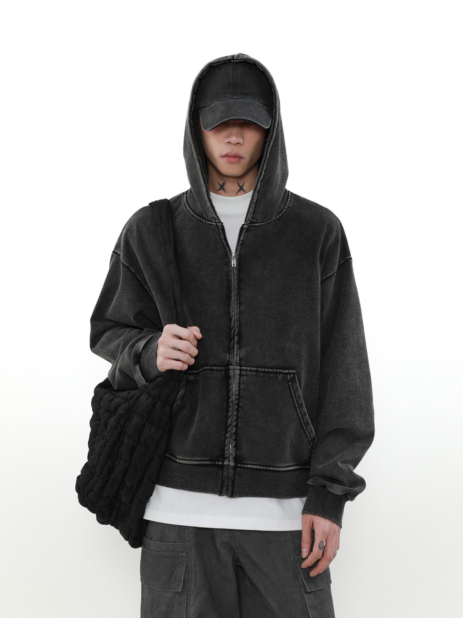 MRNEARLY Heavyweight Vintage Washed Zip Jacket