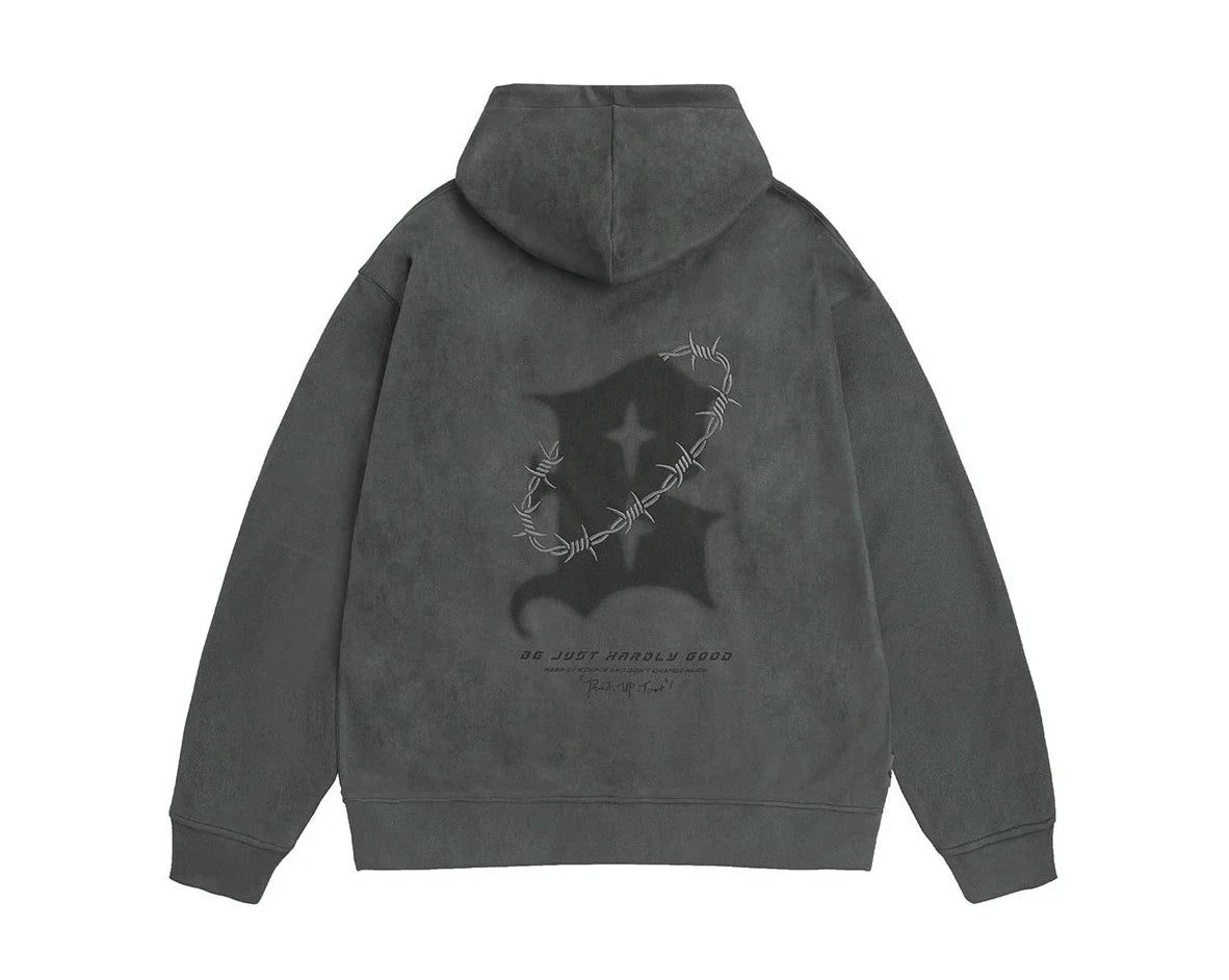 BJHG Embroidered Thorns Suede Hoodie