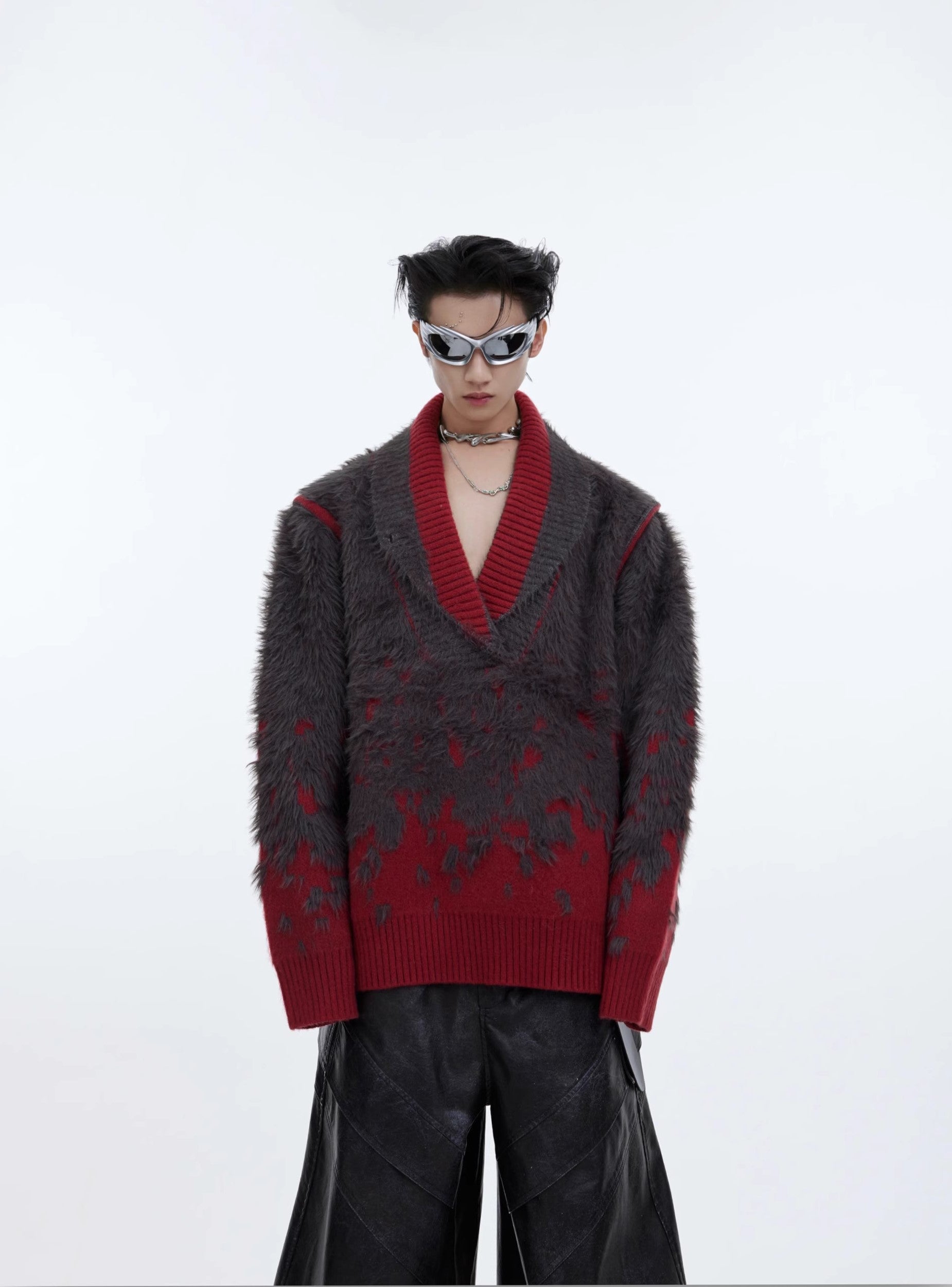 CulturE Contrast Textured V-Neck Sweater
