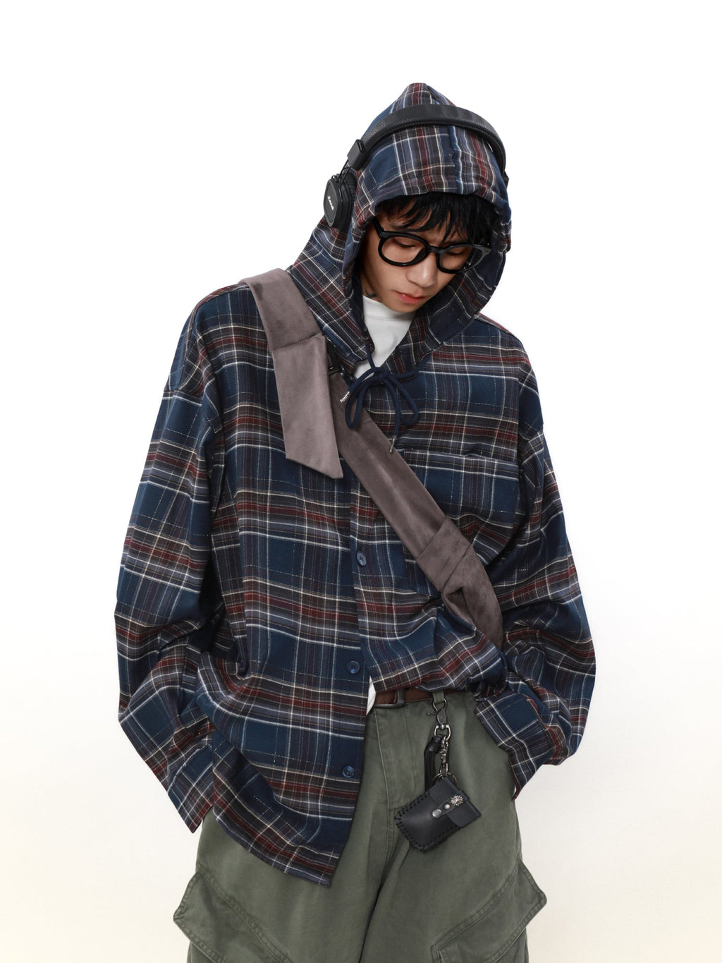 MRNEARLY Shadow Plaid Hooded Flannel Jacket