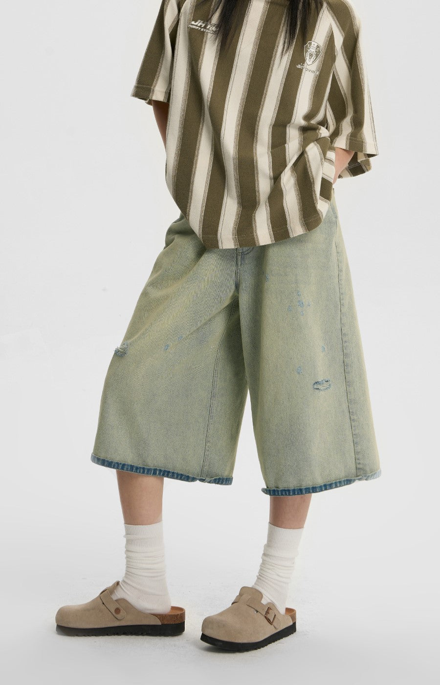 JHYQ Capri Cut Light Wash Denim Shorts