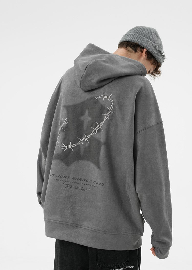 BJHG Embroidered Thorns Suede Hoodie