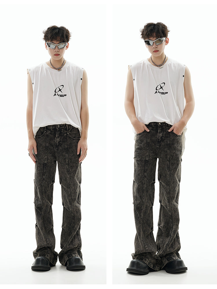 GCINIM Acid Wash Paneled Jeans